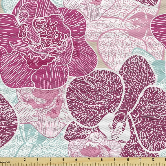 Ambesonne Floral Fabric by the Yard Upholstery, Orchid Grunge, 2 Yards, Multicolor