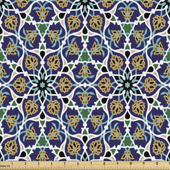 Ambesonne Floral Fabric by the Yard Upholstery, Oriental Flower Bloom Print, 1 Yard, Multicolor