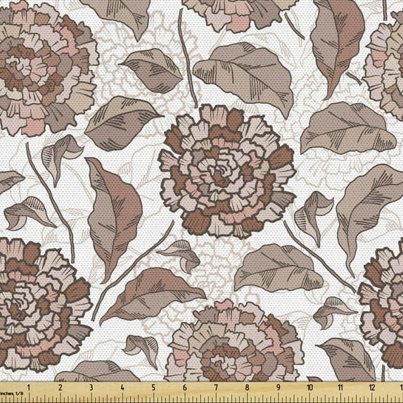 Ambesonne Floral Fabric by the Yard Upholstery, Ornamental Foliage Motif, 1 Yard, Warm Taupe Umber Blush