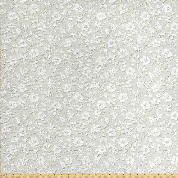 Ambesonne Floral Fabric by the Yard Upholstery, Ornamental Modern Art, 2 Yards, Beige White