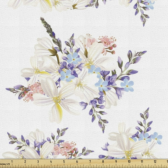 Ambesonne Floral Fabric by the Yard Upholstery, Ornate Flower Arrangements, 3 Yards, Multicolor