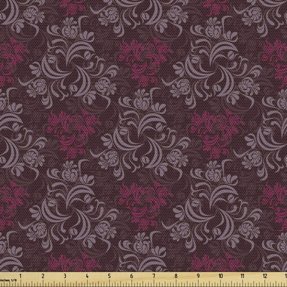 Ambesonne Floral Fabric by the Yard Upholstery, Ornate Victorian Garden, 5 Yards, Dark Brown Magenta