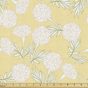 Ambesonne Floral Fabric by the Yard Upholstery, Outline Clove Flowers, 1 Yard, Beige Peach and Khaki