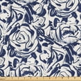 thumbnail image 1 of Ambesonne Floral Fabric by the Yard Upholstery, Oversimplified Flowers Ink, 10 Yards, Dark Sky Blue and White, 1 of 5