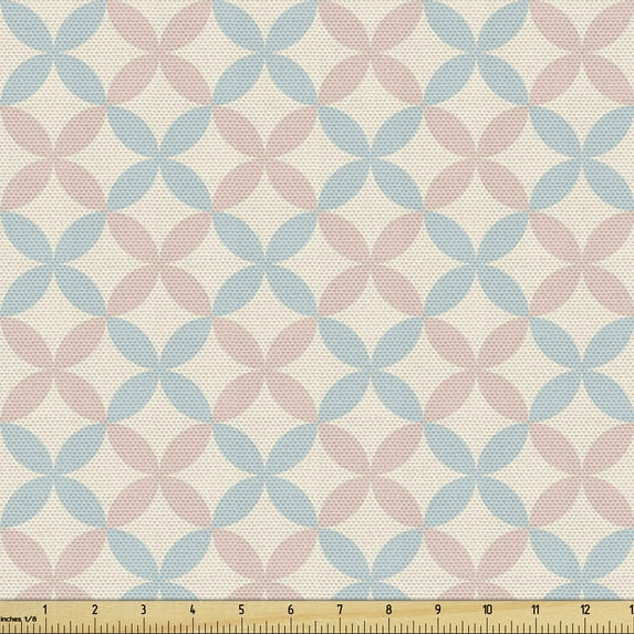 Ambesonne Floral Fabric by the Yard Upholstery, Pastel Color Motifs, 1 Yard, Cream Salmon Pale Blue