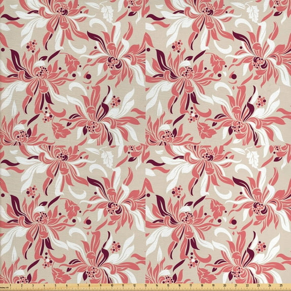 Ambesonne Floral Fabric by the Yard Upholstery, Pastel Florets, 3 Yards, Beige Coral Maroon