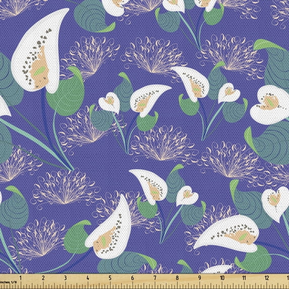 Ambesonne Floral Fabric by the Yard Upholstery, Peacock Tail Outlined Motif, 1 Yard, Multicolor