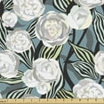 thumbnail image 1 of Ambesonne Floral Fabric by the Yard Upholstery, Peonies Scenery Nature Art, 1 Yard, Pale Slate Blue and White, 1 of 5
