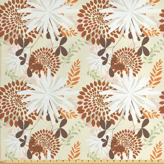 Ambesonne Floral Fabric by the Yard Upholstery, Petals of the Spring, 2 Yards, Dark Orange Pale Green