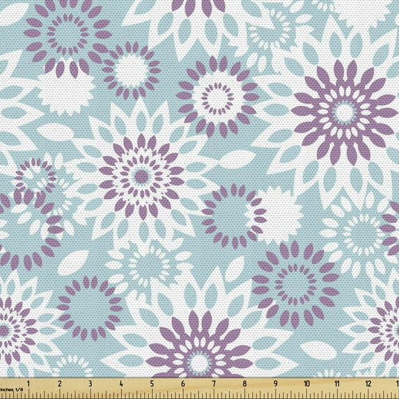 Ambesonne Floral Fabric by the Yard Upholstery, Pointed Petals Flowers Art, 5 Yards, Mauve Pale Blue Grey