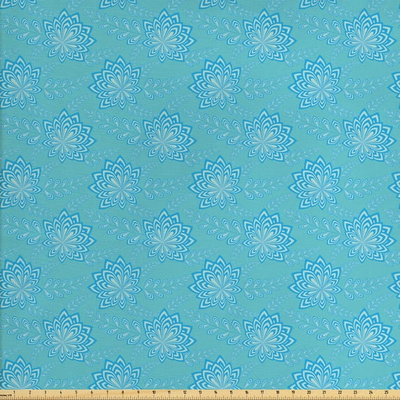 Ambesonne Floral Fabric by the Yard Upholstery, Pointy Petals Flowers Leaves, 10 Yards, Sky Blue Seafoam