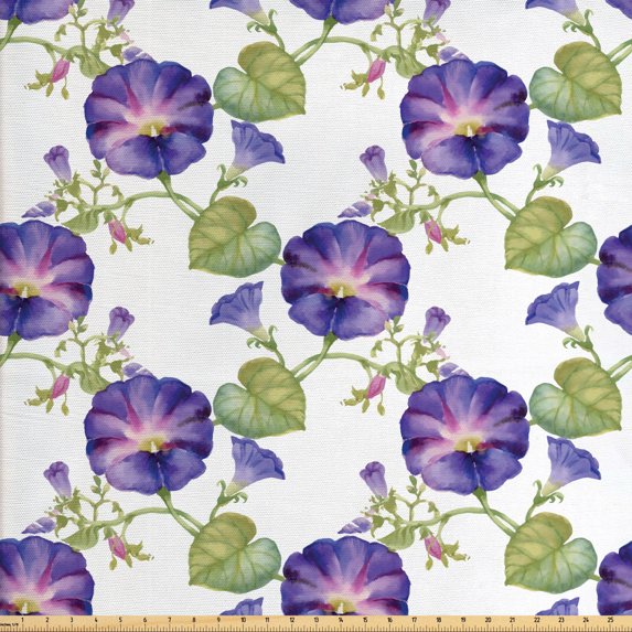 Ambesonne Floral Fabric by the Yard Upholstery, Purple Gramophone Orchids, 3 Yards, Multicolor