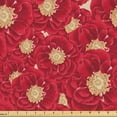 thumbnail image 1 of Ambesonne Floral Fabric by the Yard Upholstery, Red Peony Flowers Pattern, 3 Yards, Dark Coral Pale Caramel, 1 of 5