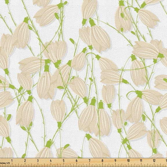 Ambesonne Floral Fabric by the Yard Upholstery, Repeating Snowdrops Plot, 1 Yard, Apple Green Blush and White