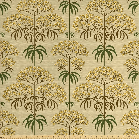 Ambesonne Floral Fabric by the Yard Upholstery, Retro Flowers and Leaves, 3 Yards, Multicolor