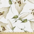thumbnail image 1 of Ambesonne Floral Fabric by the Yard Upholstery, Retro Lily Flowers Botanical, 10 Yards, Eggshell and Olive Green, 1 of 5