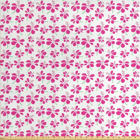 Ambesonne Floral Fabric by the Yard Upholstery, Romantic Details Flowers, 3 Yards, Hot Pink Green and White
