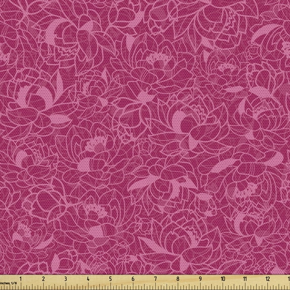 Ambesonne Floral Fabric by the Yard Upholstery, Romantic Monotone Garden Art, 1 Yard, Pink Magenta
