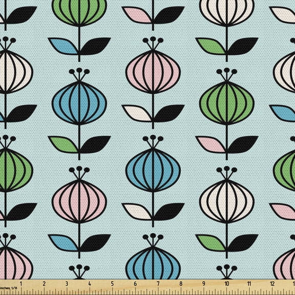 Ambesonne Floral Fabric by the Yard Upholstery, Rosebuds Abstract Cartoon, 1 Yard, Rose and Pale Seafoam