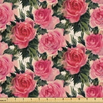 Ambesonne Floral Fabric by the Yard Upholstery, Roses Botanical Romantic, 2 Yards, Dark Coral and Sage Green