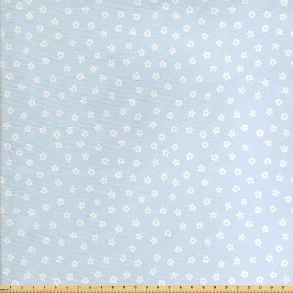 Ambesonne Floral Fabric by the Yard Upholstery, Scattered Small Blooms, 5 Yards, Pale Blue White