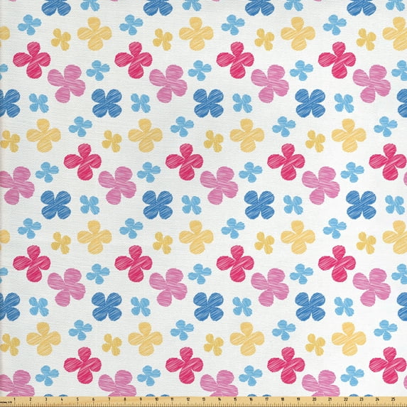 Ambesonne Floral Fabric by the Yard Upholstery, Sketchy Colorful Daisy, 2 Yards, Multicolor