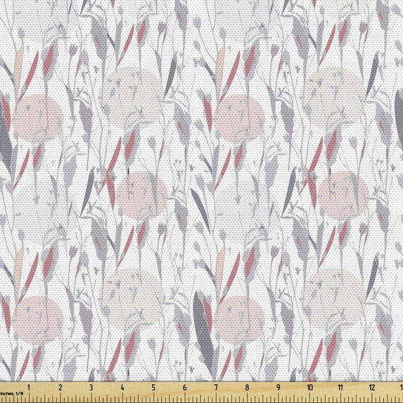 Ambesonne Floral Fabric by the Yard Upholstery, Soft Tone Branches Botany, 2 Yards, Pastel Pink and Pale Grey