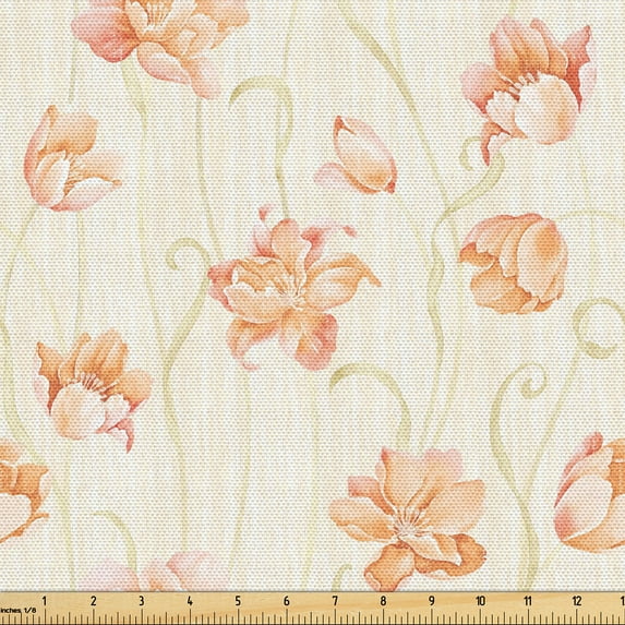 Ambesonne Floral Fabric by the Yard Upholstery, Spring Blossoming Rose Print, 3 Yards, Dark Peach Beige and Khaki