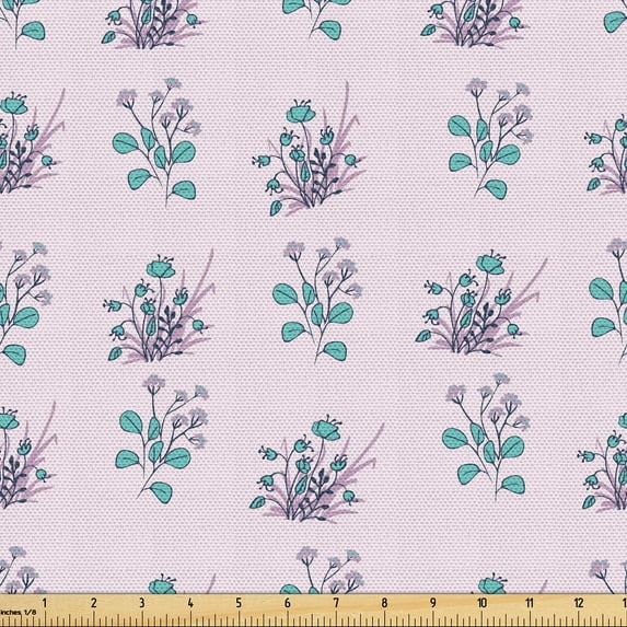 Ambesonne Floral Fabric by the Yard Upholstery, Spring Blossoms on Soft Back, 3 Yards, Pale Mauve and Seafoam