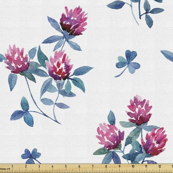 Ambesonne Floral Fabric by the Yard Upholstery, Spring Watercolor Flowers, 3 Yards, Multicolor