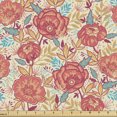 thumbnail image 1 of Ambesonne Floral Fabric by the Yard Upholstery, Summer Time Flowers Leaves, 5 Yards, Eggshell Dark Coral, 1 of 5