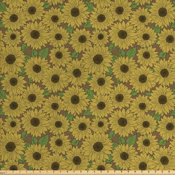 Ambesonne Floral Fabric by the Yard Upholstery, Sunflowers Nature Beauty, 2 Yards, Khaki and Olive Green