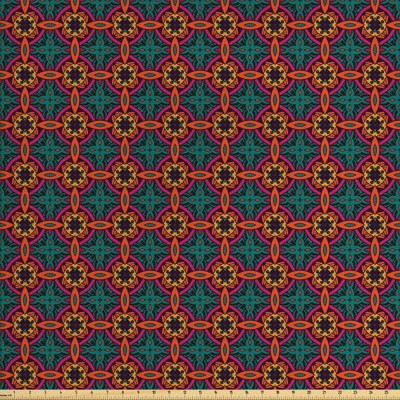 Ambesonne Floral Fabric by the Yard Upholstery, Tribal Foliage Leaves, 2 Yards, Multicolor