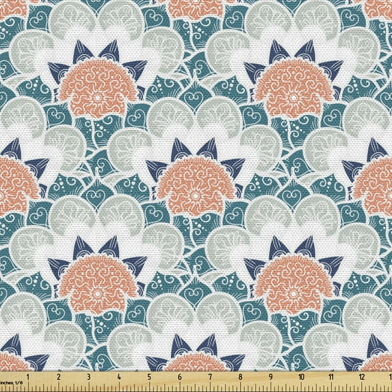 Ambesonne Floral Fabric by the Yard Upholstery, Turkish Boho Pattern, 1 Yard, Multicolor