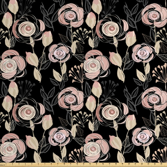 Ambesonne Floral Fabric by the Yard Upholstery, Victorian Blooming Flowers, 10 Yards, Grey Blush