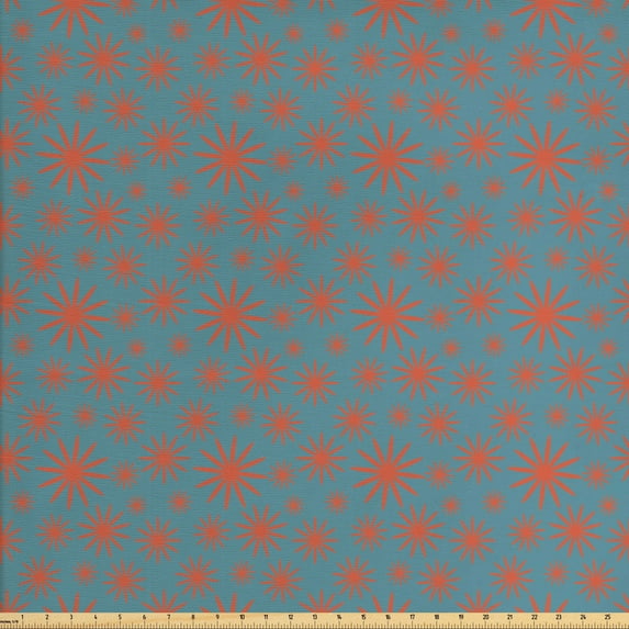Ambesonne Floral Fabric by the Yard Upholstery, Vintage 50s Inspired, 2 Yards, Petrol Blue Dark Coral