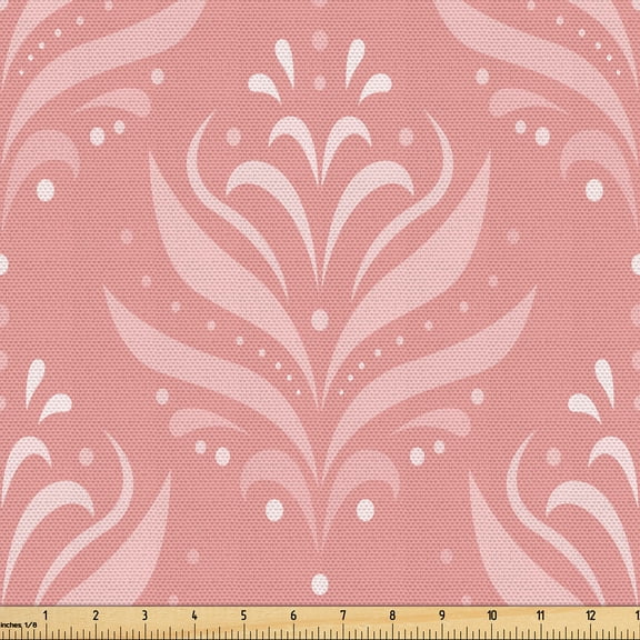 Ambesonne Floral Fabric by the Yard Upholstery, Vintage Dream Damask Print, 2 Yards, Pale Pink and Rose