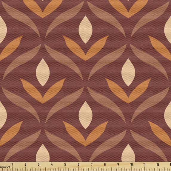 Ambesonne Floral Fabric by the Yard Upholstery, Vintage Ethnic Boho Leaves, 2 Yards, Cinnamon Ginger Eggshell