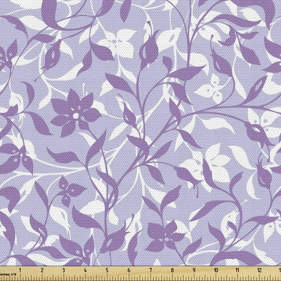 Ambesonne Floral Fabric by the Yard Upholstery, Vintage Flower Leaves Art, 2 Yards, Mauve Pale Ceil Blue