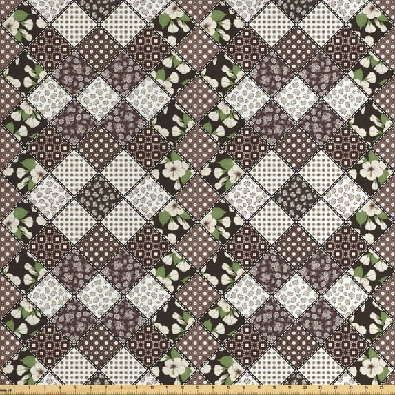 Ambesonne Floral Fabric by the Yard Upholstery, Vintage Flowers Bridal, 10 Yards, Brown Beige