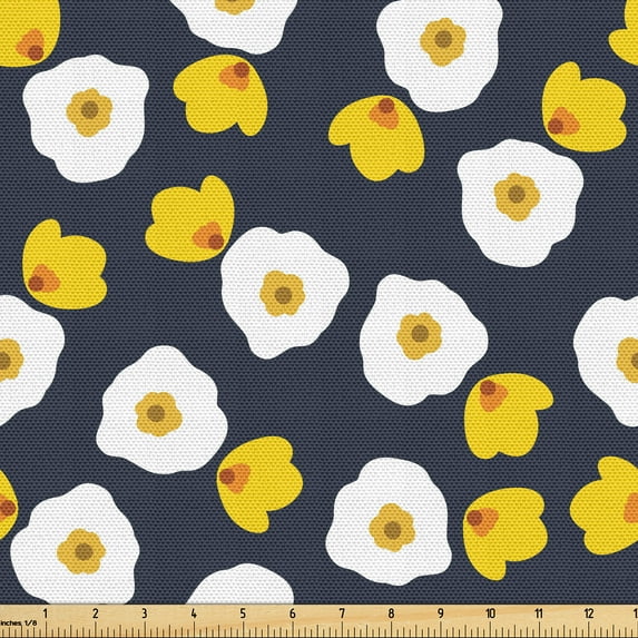 Ambesonne Floral Fabric by the Yard Upholstery, Vintage Flowers Minimalist, 5 Yards, Earth Yellow and Blue Grey