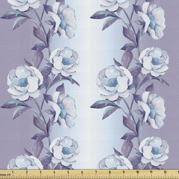 Ambesonne Floral Fabric by the Yard Upholstery, Vintage Flowers Romance Art, 3 Yards, Pale Eggplant Soft Blue