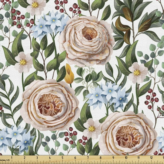 Ambesonne Floral Fabric by the Yard Upholstery, Vintage Love Garden Flowers, 2 Yards, Multicolor