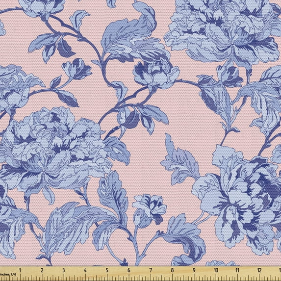 Ambesonne Floral Fabric by the Yard Upholstery, Vintage Rose Bouquets Motif, 3 Yards, Lavender Blue and Blush