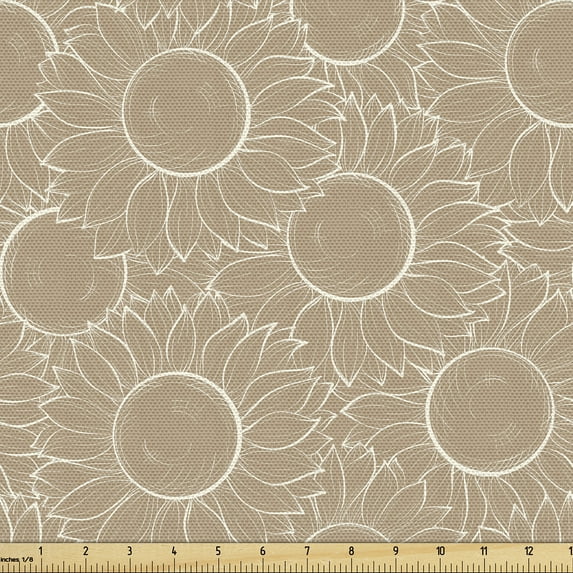 Ambesonne Floral Fabric by the Yard Upholstery, Vintage Sunflowers Pattern, 1 Yard, Charcoal Grey and White