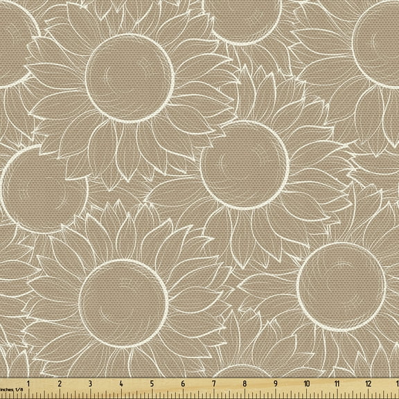 Ambesonne Floral Fabric by the Yard Upholstery, Vintage Sunflowers Pattern, 2 Yards, Charcoal Grey and White