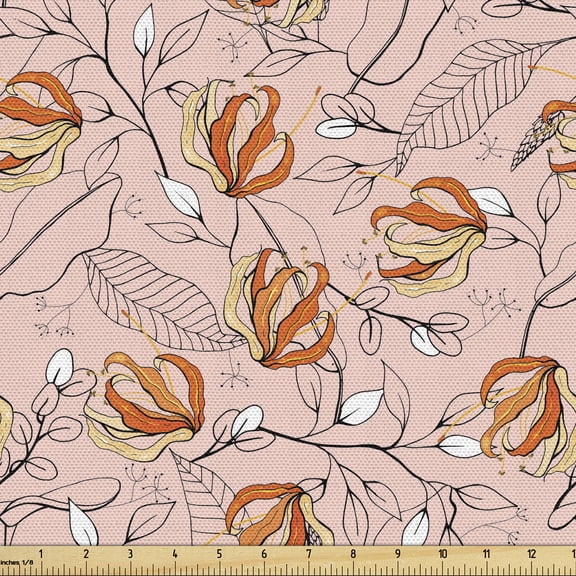 Ambesonne Floral Fabric by the Yard Upholstery, Vintage Wildflowers Blossom, 1 Yard, Blush Multicolor