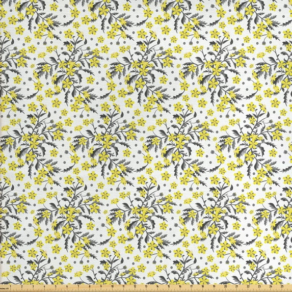 Ambesonne Floral Fabric by the Yard Upholstery, Vivid Spring Blossoms Art, 5 Yards, Pastel Yellow Dimgray