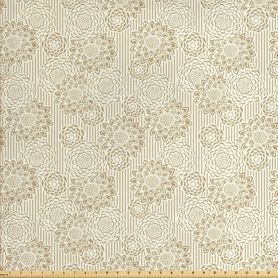 Ambesonne Floral Fabric by the Yard Upholstery, Warm Colored Paisley, 2 Yards, Cream Tan