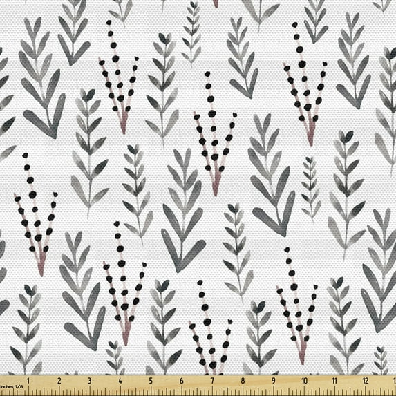 Ambesonne Floral Fabric by the Yard Upholstery, Watercolor Branches, 5 Yards, Dried Rose Black